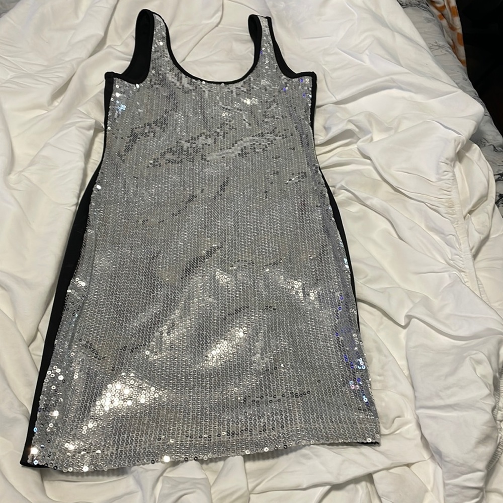 Black and silver sequence large dress